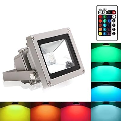 Blinngo Projecteur LED Extérieur RGB/RVB 10W Etanche IP65 Prise EU Couleur Changeant avec Télécommande pour Jardin,Scène de Paysage,de l'Eclairage Spot,Hôtels