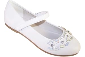 SPARKLE CLUB Girls White Flower Girl Bridesmaid Special Occasion Ballerina Shoes with Sparkly Butterfly Trims