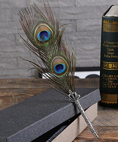 WalkingToSky Antique Feather Pen Set Metal Carving Calligraphy Pen Feather Quill Dip Pen Sign Pen for Wedding Party