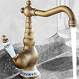 Willsego Küchenarmatur waschbecken mischbatterien massivem Messing waschbecken mischbatterie heisses und Kaltes Wasser Waschen Wasserhahn mit drehbarem auslauf Keramik (Farbe : -, Größe : -)
