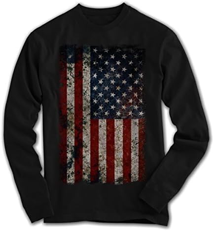 Men's Long Sleeve T-Shirt USA Flag Vintage Rock Grunge Flag - Black, XXL