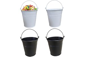 HEMORE Petit seau, 4 pouces petits seaux en métal avec poignée, seau en étain galvanisé, petit seau métallique, petit pot à fleurs, seau de bonbons pour les fleurs des œufs de Pâques faveurs (blanc + noir)