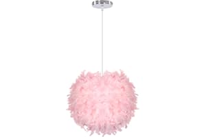 WOTTES Feder-Pendel-Lampenschirm Moderne dekorative Pendelleuchte Feder-Deckenlampe E27-Fassung 40W geeignet für Schlafzimmer, Flur, Wohnzimmer (Leuchtmittel nicht enthalten) (rosa)