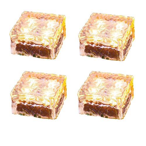 4er Set LED Solar Glas Pflastersteine Wegbeleuchtung warmweiß groß Lights4fun - 4