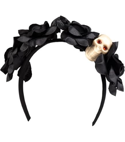 Serre-tête Halloween Gothique – Avec Roses, Tête De Mort Et Voile – Taille Réglable – Pour Costumes, Cosplay, Fêtes – Noir/rose