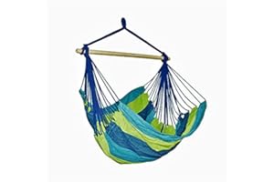 DRULINE Boho Hängesessel - Hängestuhl - Hängeschaukel - Hängesitz - Hippie - 100% Baumwolle – grün/blau gestreift - bis 100 KG belastbar - Indoor/Outdoor - für Erwachsene + Kinder