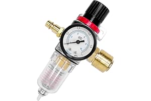 PLLYPE Reduktor ciśnienia sprężonego powietrza, separator wody 1/4 cala, filtr powietrza, regulator ciśnienia z separatorem wody i szybkozłączkami, do filtrów sprężonego powietrza, filtrów