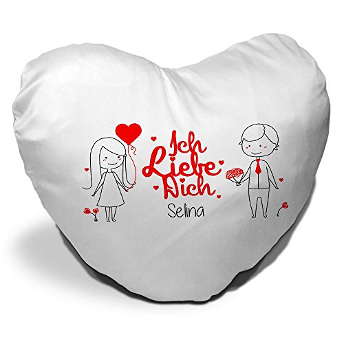 Herz-Kissen mit Namen Selina und Spruch - Ich liebe dich - mit Liebespaar zum Valentinstag | Herzkissen für Verliebte | Kuschelkissen in Herzform
