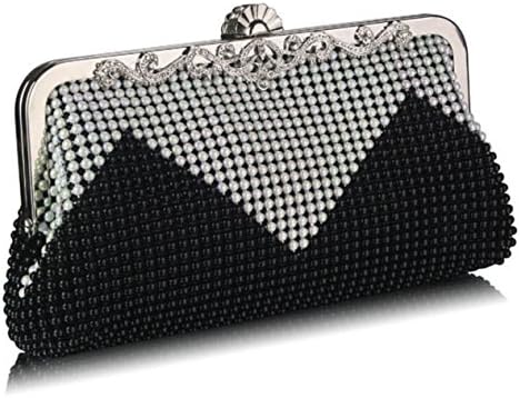 Ladies Women's Bridal's Fashion Designer Clutch Bags Small Handbags Evening Purse Bag CWE00139 CWE0047 (CWE0047-Black/White/Cream)