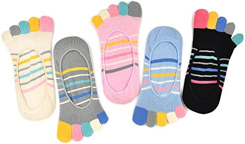 Womens No Show Toe Socks Low Cut Five Finger Cotton Liner Socks, 4/5 Pairs