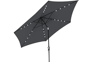 Kingsleeve® Sonnenschirm Balkon 300cm LED Beleuchtung UV Schutz 80+ Solar Schutzhülle Groß Kurbel Knickbar Terrasse Gartenschirm Marktschirm Anthrazit