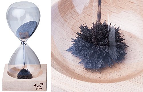 VENKON – Kreative Magnet Sanduhr aus mundgeblasenem Glas mit magnetischem Holzständer – Laufdauer: ca. 30 sek. - 2