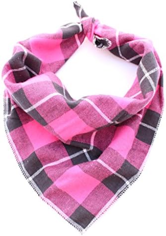 Pet Pooch Boutique Jersey Plaid Bandana for Dog, Medium/Large, Pink
