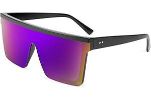 FEISEDY Occhiali da Sole Quadrati Oversize Grande da Donna Uomo Shield Occhiali senza Montatura Flat Top a Specchio Protezione UV400 B2470