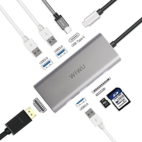 ukuu USB C HUB 7-in-1 Hub Type C con 4K HDMI, 3 Porte USB 3.0, USB-C 3.1 (Power Delivery) per Ricarica, Lettore di Schede SD/TF per MacBook e PC Portatili Windows con Alimentazione Type-C