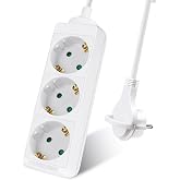 EXTRASTAR Extension Strip with 3 Sockets, Cable 1.5 M Flat Plug, for Home, Office and Travel, 16A, 250V, 3680W, White