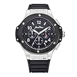 JewelTimes Herren Armbanduhr Carbon Ziffernblatt Chronograph Stoppuhr Analog Quarz silber