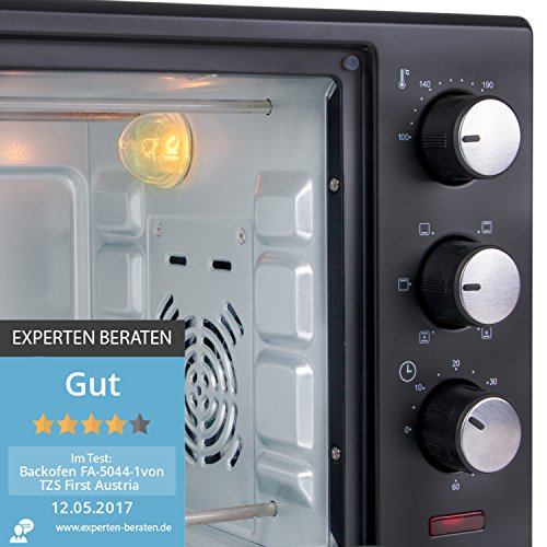 TZS First Austria – 35 Liter, 1600 Watt Backofen mit Innenbeleuchtung, herausnehmbares Krümelblech und Umluft Mini Pizza-Ofen, Doppelglastür, Timer - 4