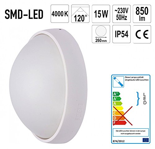 Preisvergleich Produktbild LED Aussen Wandlampe Wandleuchte 15W Kreisrund Ø 260 x 110 mm Weiss