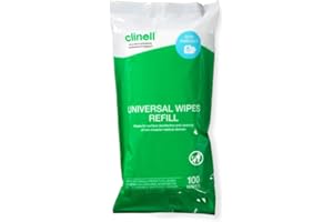 Clinell CWTUB100R Universal Cleaning and Surface Disinfection Wipes - Multi Purpose Wipes, Kills 99.99% of Germs, Effective from 30 Seconds - Tub of 100 Wipes Refill
