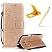 Produktbild Für Samsung Galaxy Core 4G LTE SM-G386F Hülle Lanyard Leder Brieftasche Case,Für Samsung Galaxy Core 4G LTE SM-G386F Strap Schutztasche Leder Hülle,Herzzer Prämie Bling Glitzer Diamanten Einfarbig [Schmetterling Blätter Geprägte Geschnitzte] PU Leder Geldbörse Bookstyle Magnet Kartenfach Schutzhülle Tasche Leder Handyhülle Case Cover für Samsung Galaxy Core 4G LTE SM-G386F + 1 x Frei Gelb Handy Halterung Ständer + 1 x Frei Gelb Touch Pen Stift Stylus - Gold