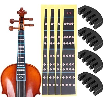LABOTA 4 Pièces Sourdine Pour Violon en Silicone et 4 Pièces Autocollant Note Violon pour Violon 4/4, Noir