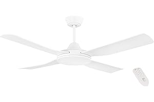 EGLO Deckenventilator Bondi 1, 4 Flügel Ventilator mit Fernbedienung, Timer und Sommer Winter Betrieb, ABS Kunststoff in Weiß matt, AC Motor, Ø 122cm