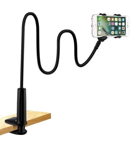 Support Téléphone à Col De Cygne Flexible 75 Cm - Pince Universelle, Réglable, Pour Table, Bureau, Lit - 10
