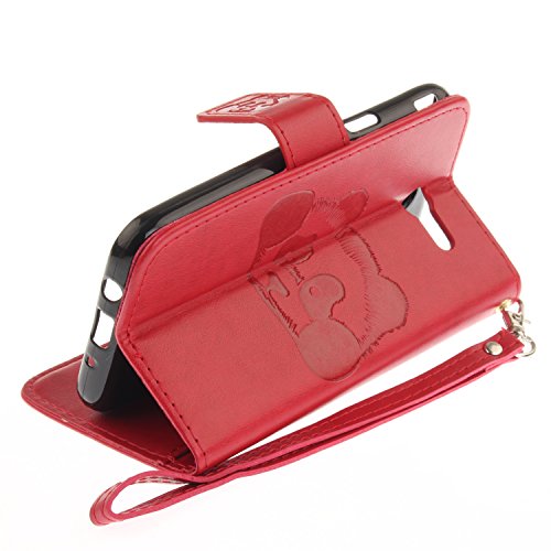 Lonchee Samsung Galaxy J5 2017 Wallet Tasche Brieftasche Schutzhülle , Panda geprägtes Muster Design Hochwertige PU Leder Folio Tasche Case Hülle im Bookstyle mit Standfunktion Kredit Kartenfächer (rot) - 5