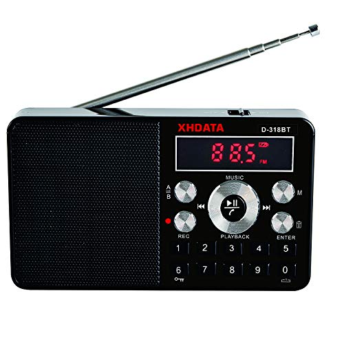 XHDATA D-318BT FM Stereo Radio Digital Recorder 4-in-1 Pocket Player Support MP3/WAV/AAC/WMA/FLAC/APE with Micro SD/TF Card Slot A-B Repeat a Study Gift(Black).