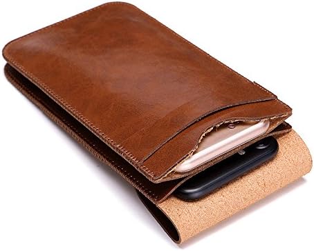 Double Pockets Phone Case Microfiber Leather Bag For iPhone 7 Plus/6s Plus Belt Pouch Holster Bag (Dark Brown)