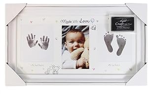 HUGS & KISSES Baby Handprint Footprint Photo Keepsake Photo Frame with Ink Pad