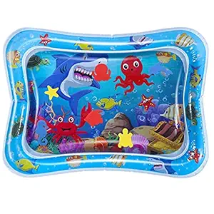 GETKO WITH DEVICE Inflatable Tummy Time Leakproof, Fun Activity Indoor and Outdoor Water Play Mat for Baby (Blue)