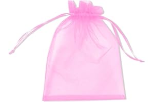 PLECUPE 100 Pezzi Sacchetti Organza, Sacchetti Regalo, Sacchetti Confetti 7x9 cm, Sacchetti Bustine, Sacchettino Sacchetto Coulisse Porta Sacchettini di Matrimonio - Rosa