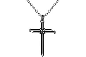 INFINIONLY Mens Stainless Steel Cross Necklace Pendant: Fashion Pendant for Teenager - Creative Nail Cross Necklaces with 55cm Chain - Novelty Jewellery