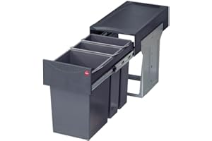 Hailo Abfallsammler Tandem 3666191 | für Schränke ab 300 mm Breite | Einbau Mülleimer 2x 7 +15L | Vollauszug mit Teleskopschienen | Anthrazit