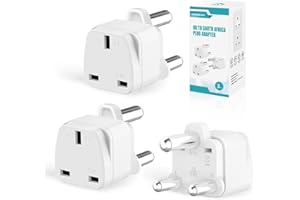 3-PACK UK to South Africa Plug Adapter,SHUOMAO UK to South Africa Travel Adapter Converter Plug,UK Travel Adaptor for South African,Namibia,Swaziland,Lesotho,Bhutan,Botswana(Type M),White