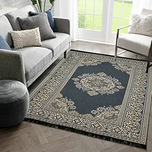 Linen Basics Designer Superfine Exclusive Cotton Carpet / Area Rug /Bedside Runner, Cotton Living Room Carpet, Durries in (Grey, 5x7 Feet)