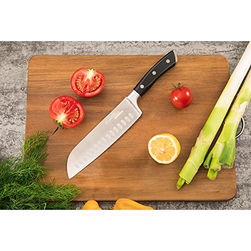 SKY LIGHT Santokumesser 17 cm Kochmesser Küchenmesser Allzweckmesser Hohlkantiges Kochgeschirr, Schärfsten Klinge Hochkohle Rostfreier Stahl Rutschfest Griff Hackmesser, Ergonomischer rutschfester Griff - 4