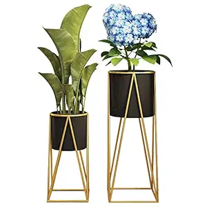 Weston Crafts Modern Flower,Metal Plant Stand, and Succulent Stand Minimalist Planter - Metal, Indoor, Outdoor Black