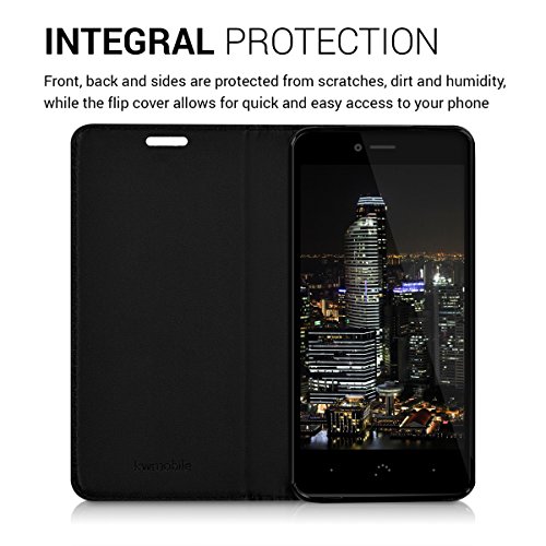 kwmobile Funda para bq Aquaris U U Lite - Carcasa para m  vil de  Cuero sint  tico  - Case  Plegable  en  Negro 