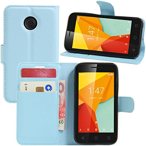 Vodafone Smart Mini 7 Case, HualuBro [Kickstand] [All Around Protection] PU Leather Wallet Flip Phone Protective Case Cover with Card Slot for Vodafone Smart Mini 7 2016 Smartphone (Blue)