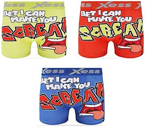 xess 3X Angies Mens Novelty Boxer Shorts Mens Funny Cartoon Character Boxer Shorts Bet I Can Make You Scream Print Yellow