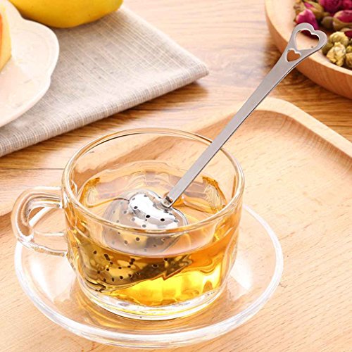 Omkuwl En forme de coeur en acier inoxydable thé infuseur cuillère passoire poignée plus raide
