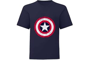 Popgear Marvel Avengers Assemble Captain America Distressed Shield Boys T-Shirt Camisetas de Moda para Niños