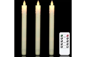 Mavandes senza fiamma tremolante candele Taper, a batteria LED a distanza temporizzazione candele finestra, senza fiamma avorio Confezione di 3 candele di cera reale (2 x 23,6 cm)