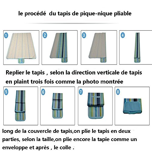 GYOYO 145*180CM Picknick-Matte/ Picknickdecke am Meer/ Aufrollbare Picknickdecke Campingdecke Reisedecke Stranddecke wasserdicht mit Tragegriff (Blue) - 4