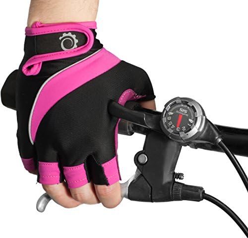 Cycle Gloves, Half Finger Light Pad Gloves For Riding Weightlifting Cycling And More, Women and Men Sporting Gloves (Pink Black, Medium)
