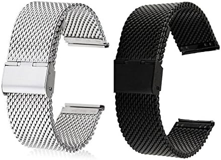 Gear S2 Classic SM-732 Watch Band, Kissport Stainless Steel Watch Band Strap for Samsung Gear S2 Classic SM-732 Smart Watch (A Milanese Black + A Milanese Silver)