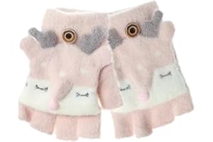INSZKOOS Unisex Kinder Flip Top Winter Handschuh Süßes Fuchsmuster Halbfinger Handschuhe, Warmer Stretch Vollfinger Handschuhe, Thermo Fäustlinge Handschuhe für 2–8 Jahre Baby Mädchen Jungen Kleinkind